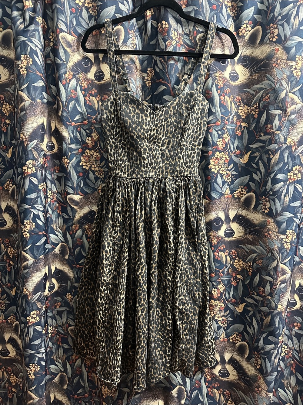 Vixen by Micheline Pitt Leopard Print Sweetheart Midi Dress Black & Tan Medium M